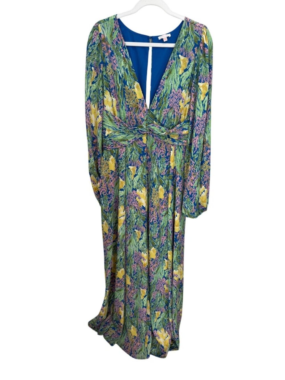 Luxxel Blue Floral Long Sleeve Twist Front Maxi Dress Size L
